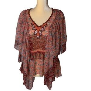 Moda International Sheer Floral Butterfly Sleeve Boho/Hippie Blouse Medium
